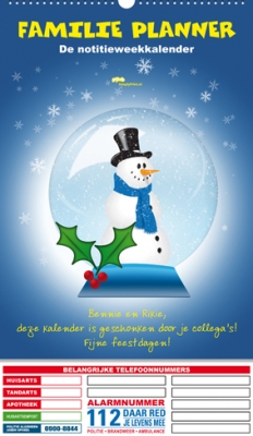 Gezinsplanner staand sneeuwpop
