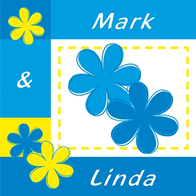 Bloemen blauw/geel
